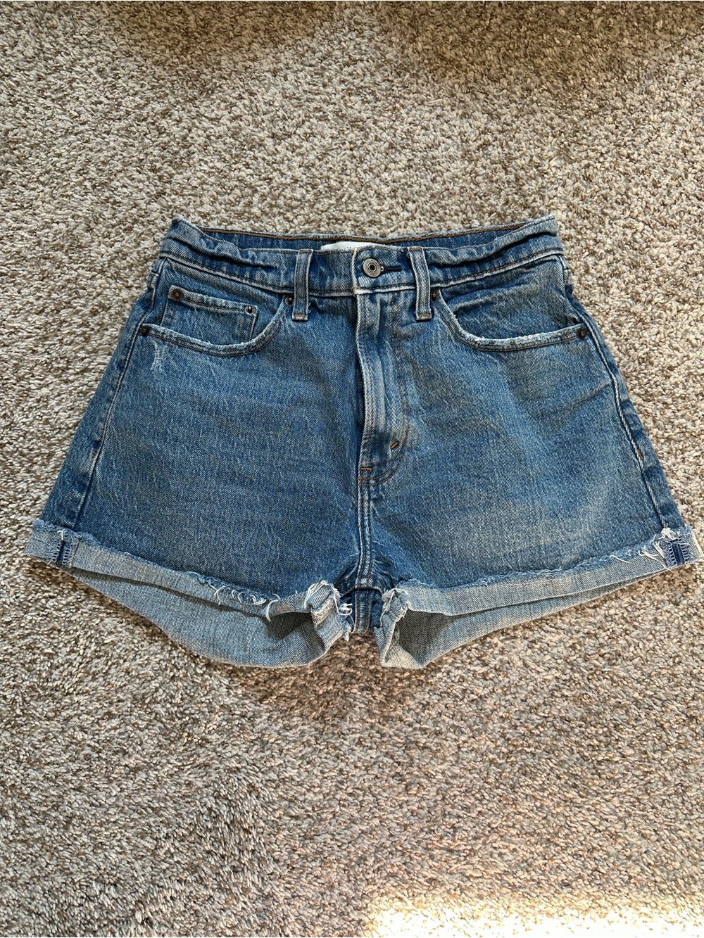 Abercrombie & Fitch Distressed Mid-Blue highwaisted Denim Shorts